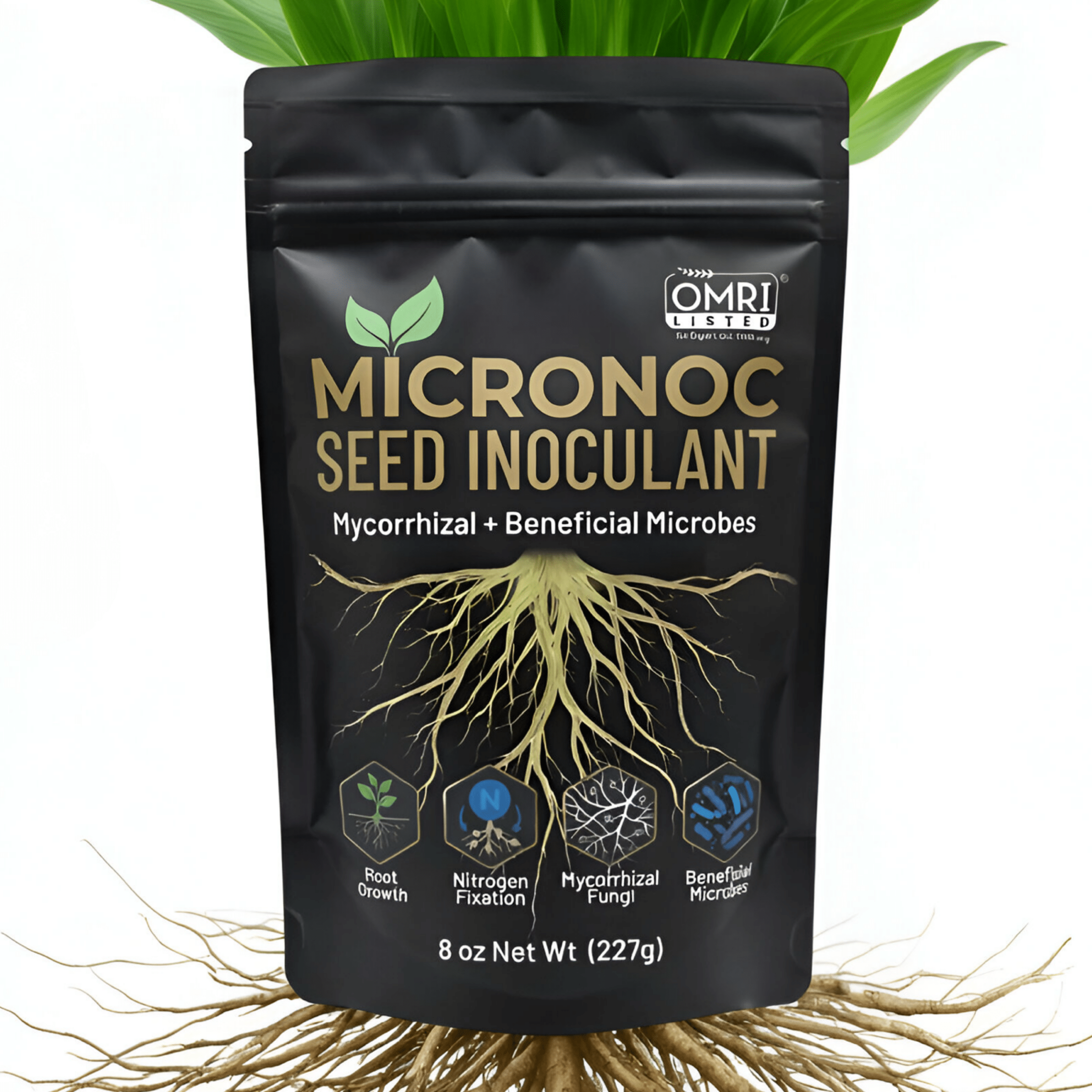 Micronoc Seed Inoculant – Mycorrhizal Fungi & Beneficial Microbial Blend for Corn, Cotton, Soybeans, Peanuts, Cover Crops & Gardens – OMRI® (8 oz)